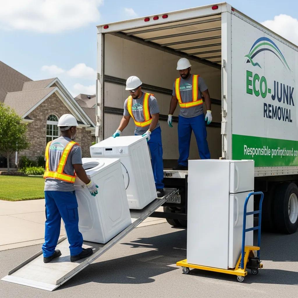 Junk removal team safely handling household appliances for eco-friendly disposal